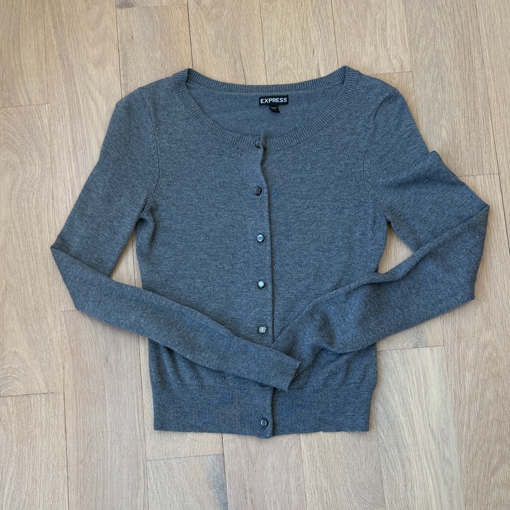 Express Charcoal Button-Up Cardigan